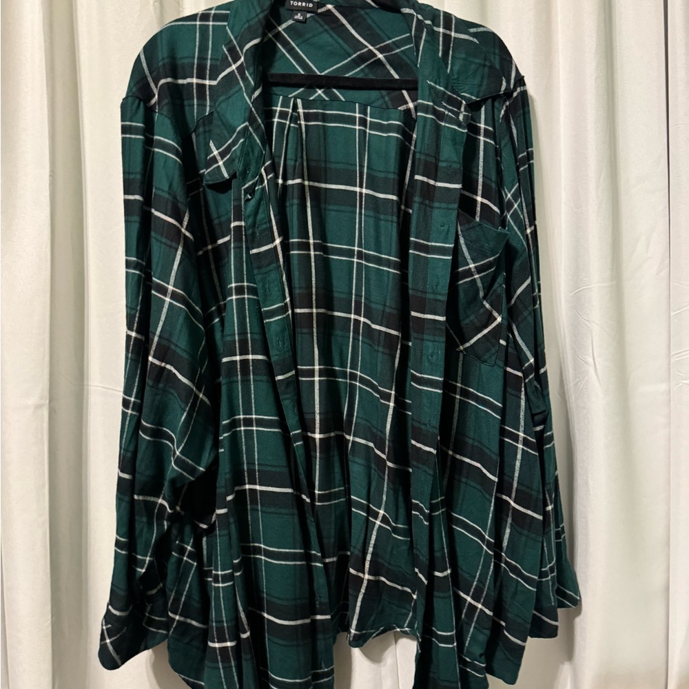 Torrid Green Plaid Button Down Shirt
